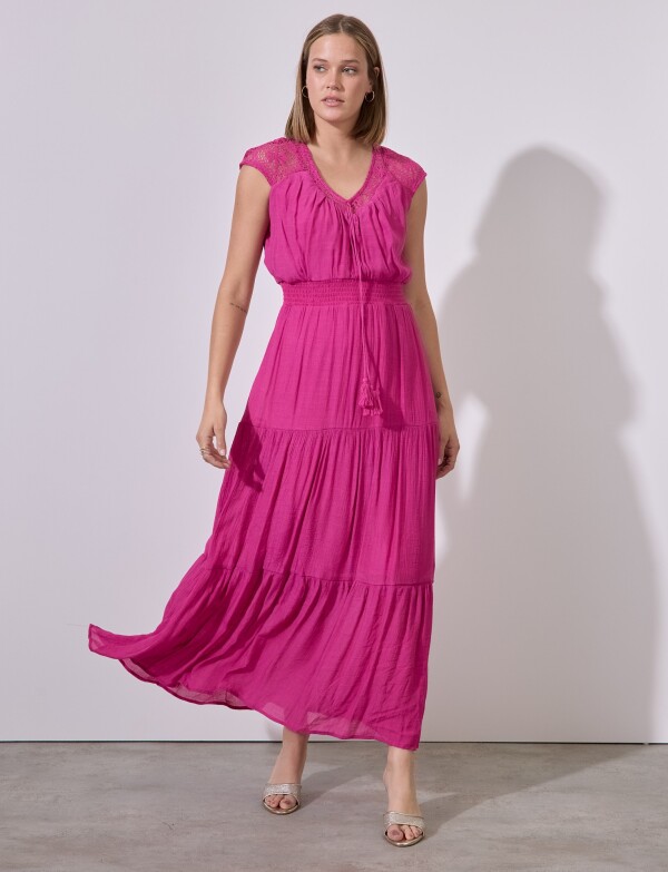 Vestido Maxi Encaje FUCSIA