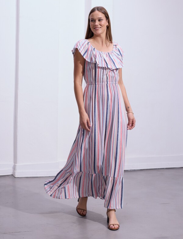 Vestido Maxi Lineas MULTI/ROJO