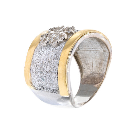 Anillo de plata 925 y double en oro 18 ktes con circonias, TRÉBOL. Anillo de plata 925 y double en oro 18 ktes con circonias, TRÉBOL.