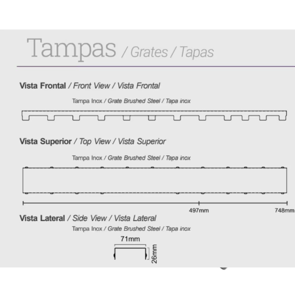 ELLEVE Receptaculo tapa inox pulido 50cm salida central Versatile Elleve Receptaculo Tapa Inox Pulido 50cm Salida Central Versatile