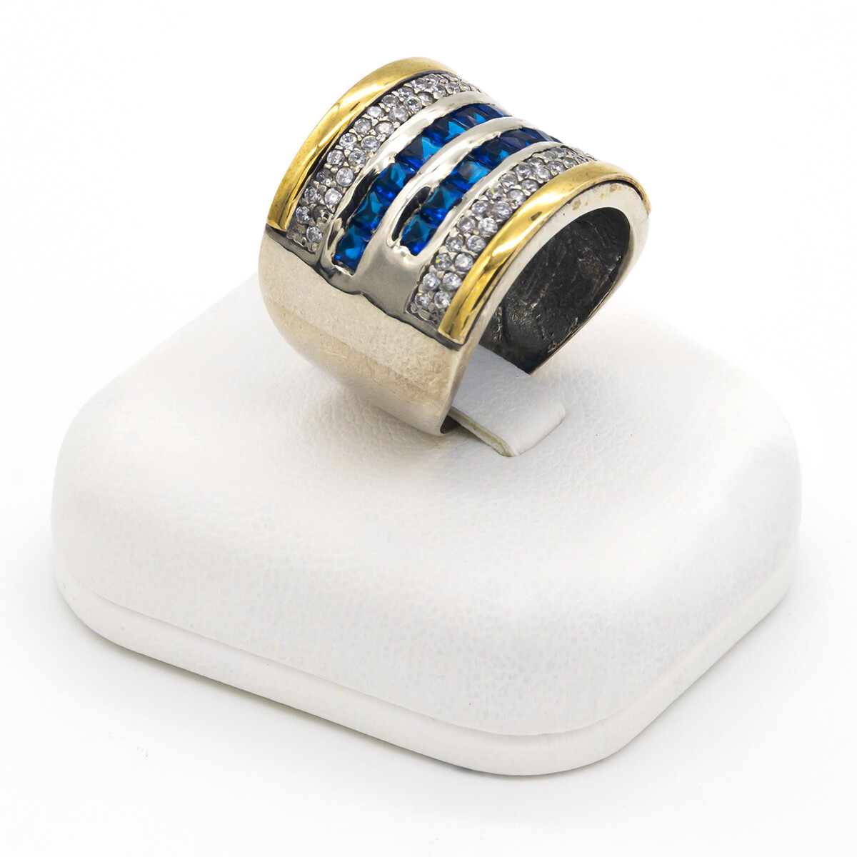 Anillo de plata 925, double en oro 18 ktes y circonias. 