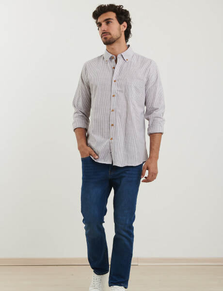 012503 CAMISA HARRINGTON LABEL Tostado / Blanco