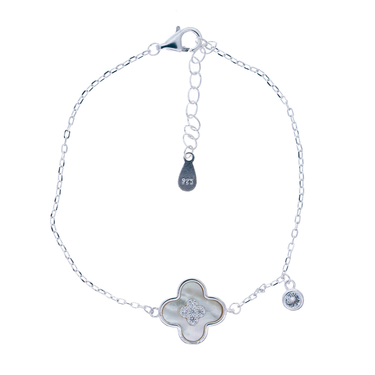Pulsera de plata 925, nacar y circonia, FLOR. 