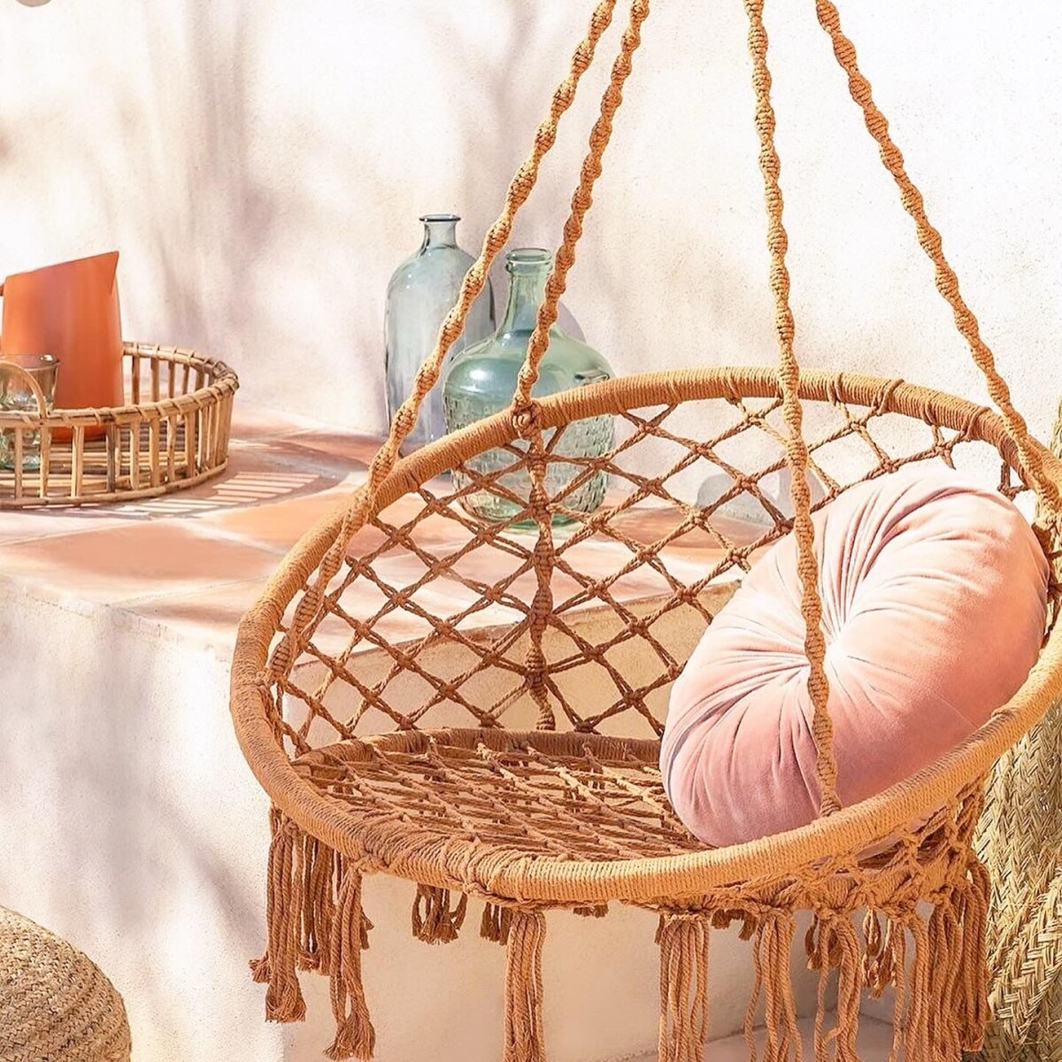 Silla Colgante / Hamaca Caramelo Algodón Ø 95cm x Alto 195cm 