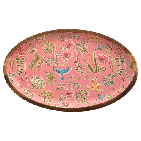 Plato oval de Madera de 20 x 12,5 cm - Varios Diseños Pajaros Rosa