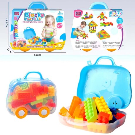 Set de Bloques de Construcción en Valija Viajera 90 Piezas Celeste