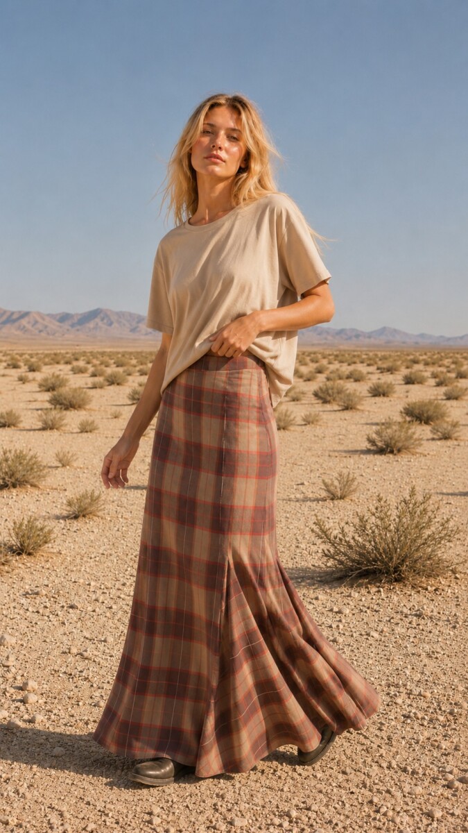 Long Scottish Skirt - Beige / Naranja 
