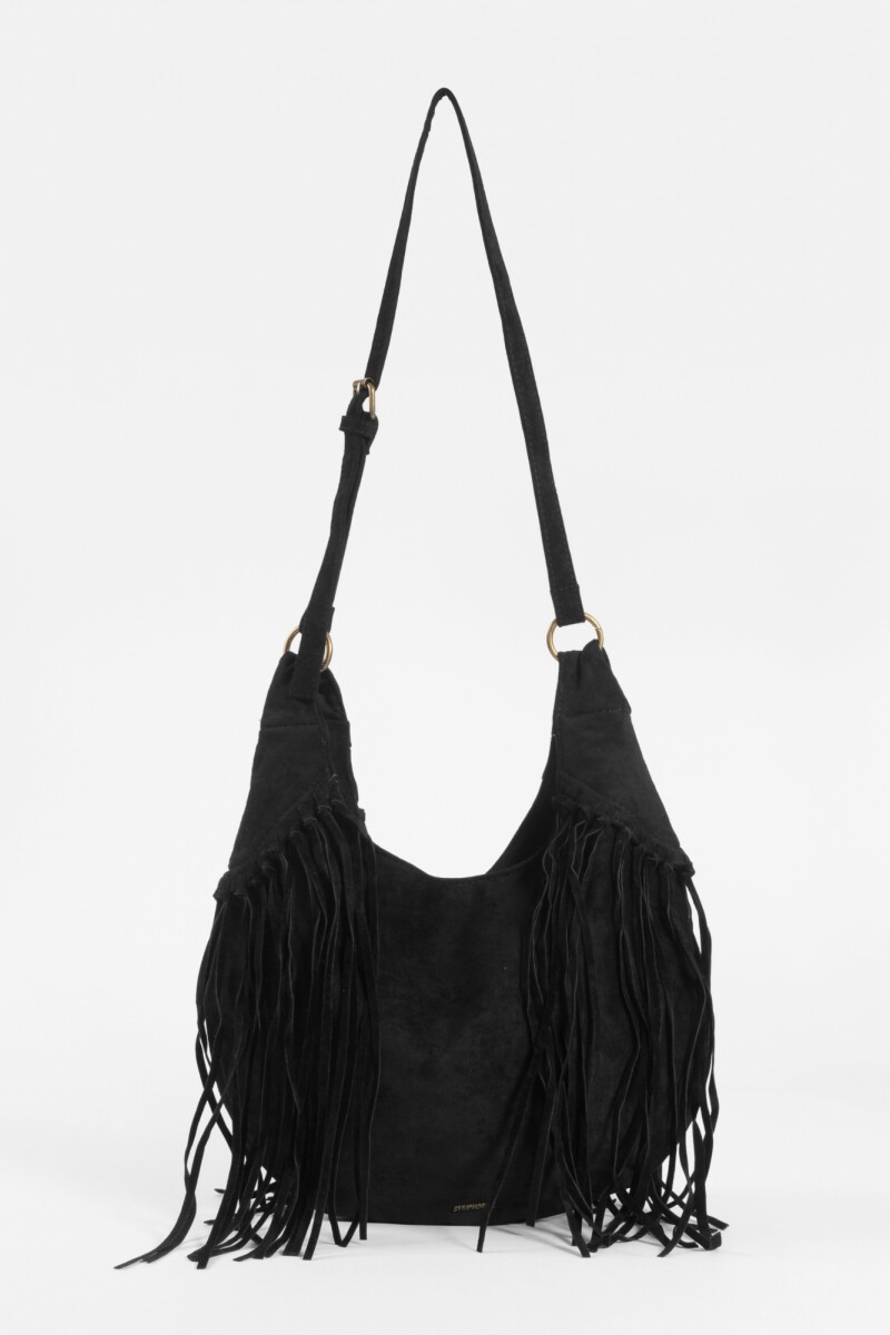 Cartera bandolera suede con flecos negro