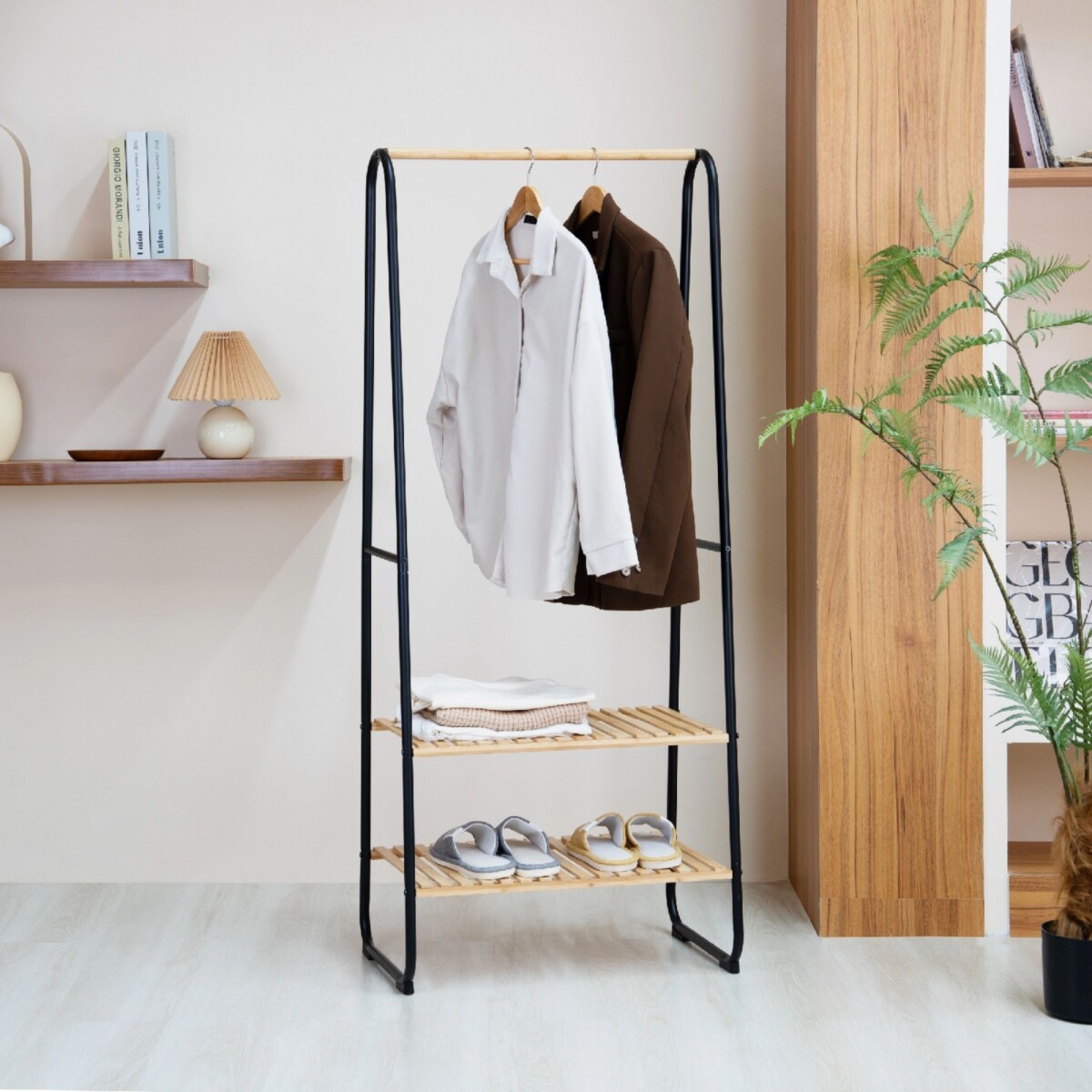 Perchero 2 niveles con estantes - House - Negro 