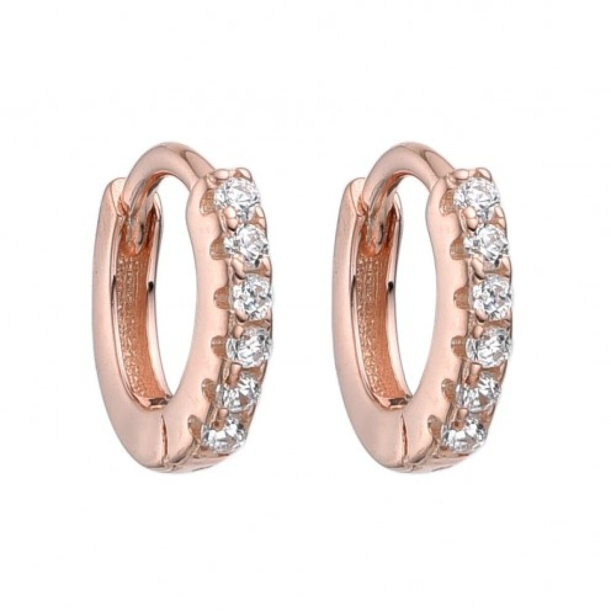 Par de aros de plata 925 con baño de oro rosado y circonias. 