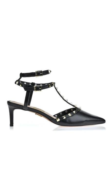 Stiletto Bajo de Cuero con Tachas Negro
