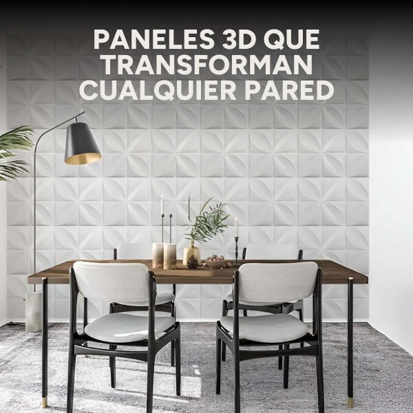 Revestimiento de Pared Panel 3D PVC 50x50cm Flor Simétrica Diseño Flor Blanco