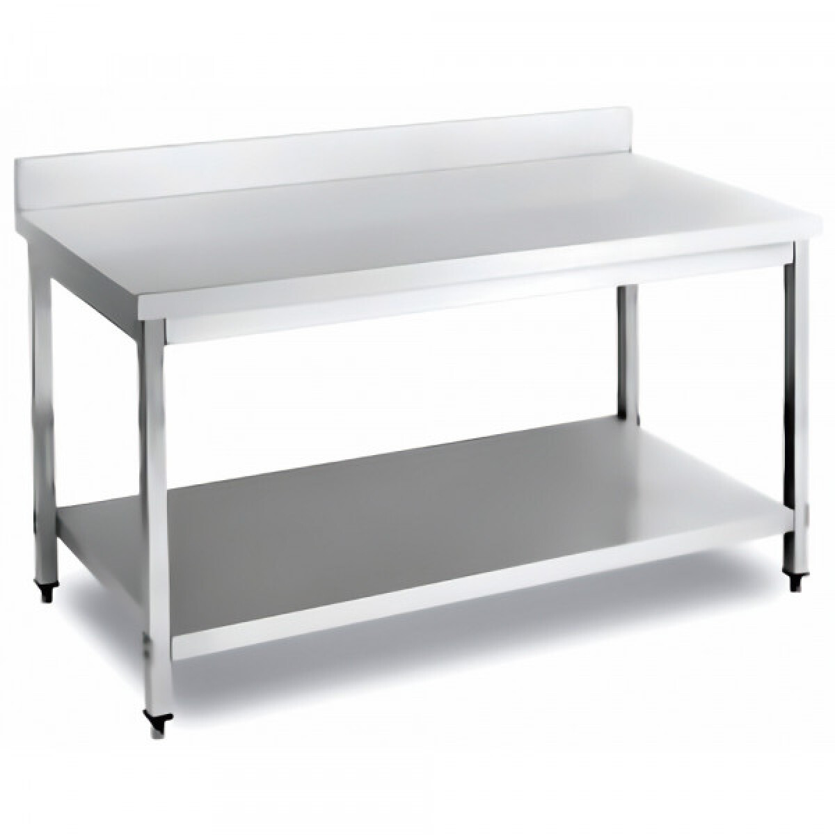 Mesa de Trabajo Inox Perpetua 1.8 m. con respaldo sanitario y estante inferior 