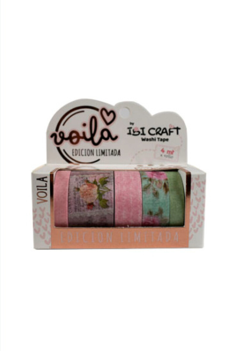 Cinta washi 0,8-1,5-2,5cm. x 4mts paquete x 5 - ROSADO 