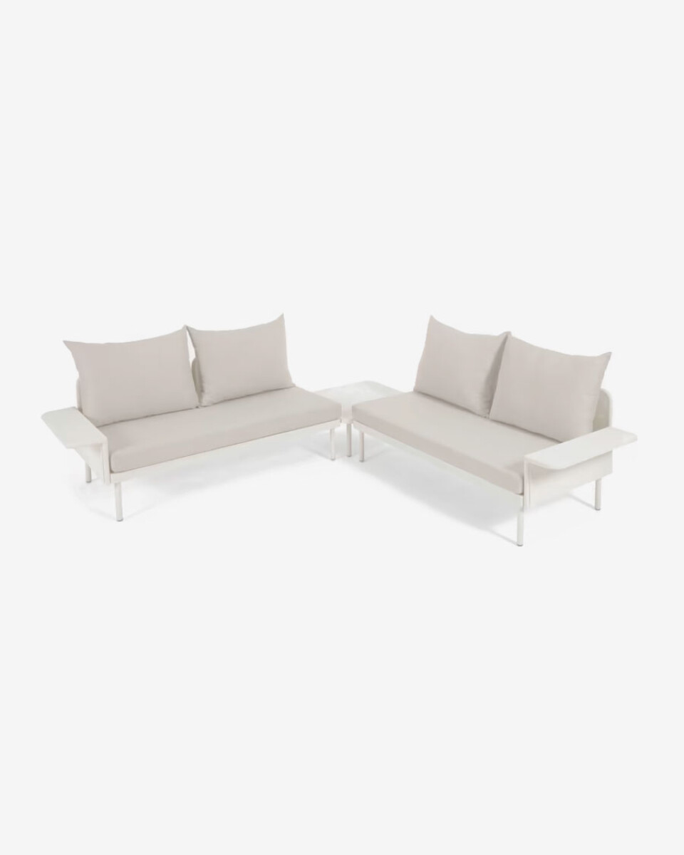 Set exterior Zaltana de sofá rinconero y mesa aluminio acabado - pintado blanco mate 164 cm 