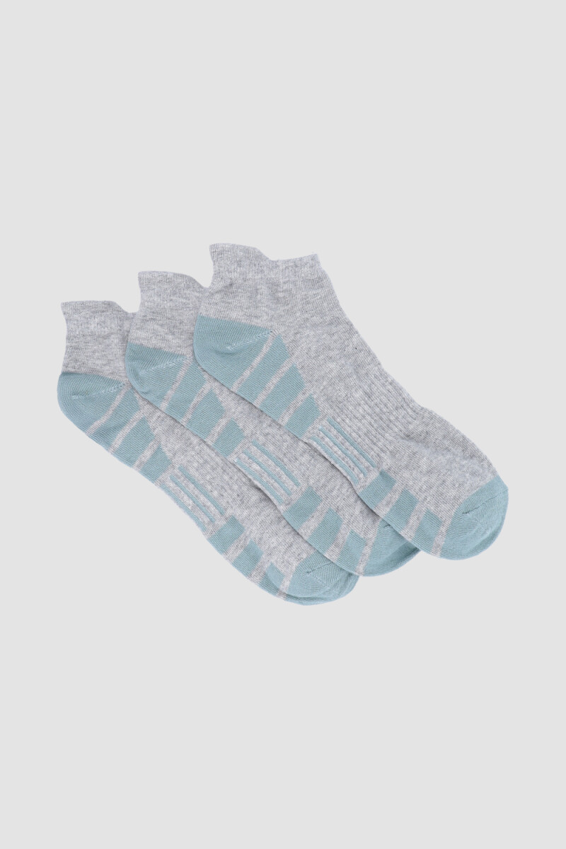 Pack x3 medias cortas con diseño deportivo Gris melange
