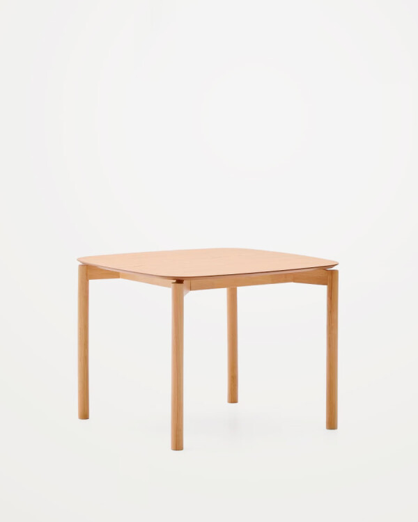 Mesa Indara cuadrada de chapa de fresno y madera maciza de caucho con acabado tono natural 100 x 100 cm