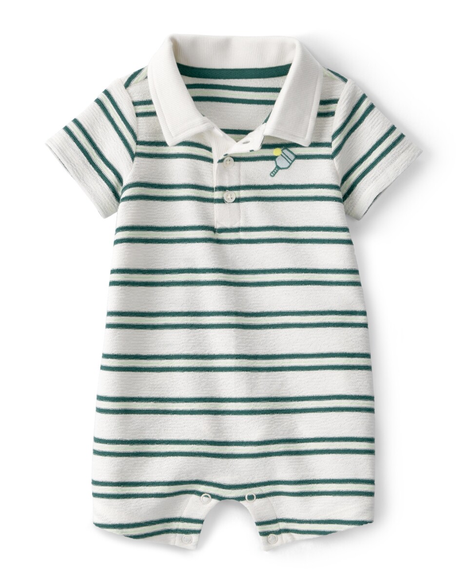Monito polo corto de algodón, verde y blanco, diseño a rayas 