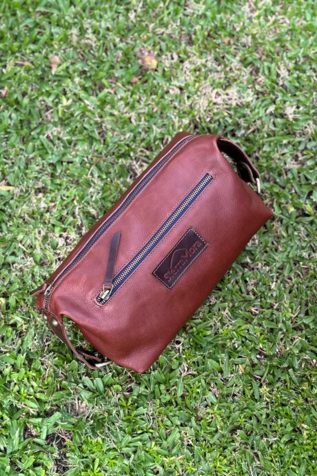 Necessaire de Cuero Caramel Blue Zip