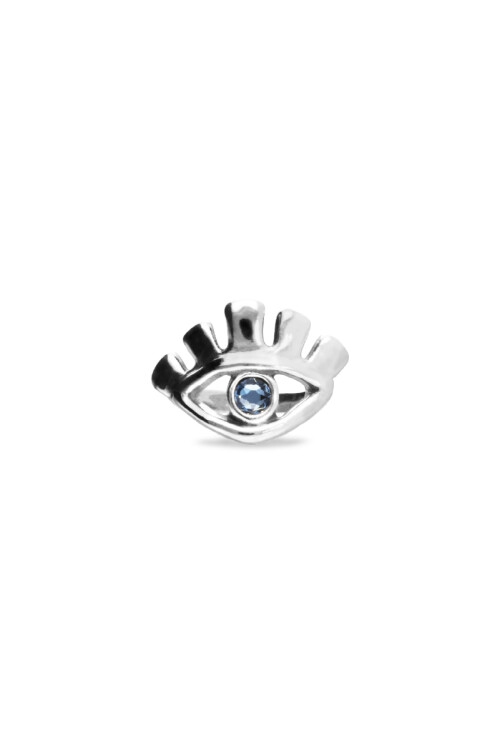 ANILLO EN ALEACIÓN DE METALES BAÑADO EN PLATA DE LEY EN FORMA DE OJO CON CRISTAL FACETADO AZUL Anillo