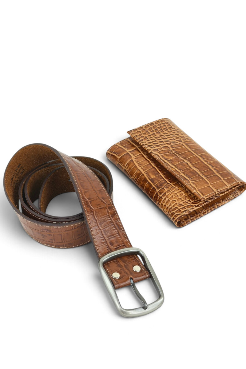 Set de Cinto y Billetera de Cuero Genuino marrón