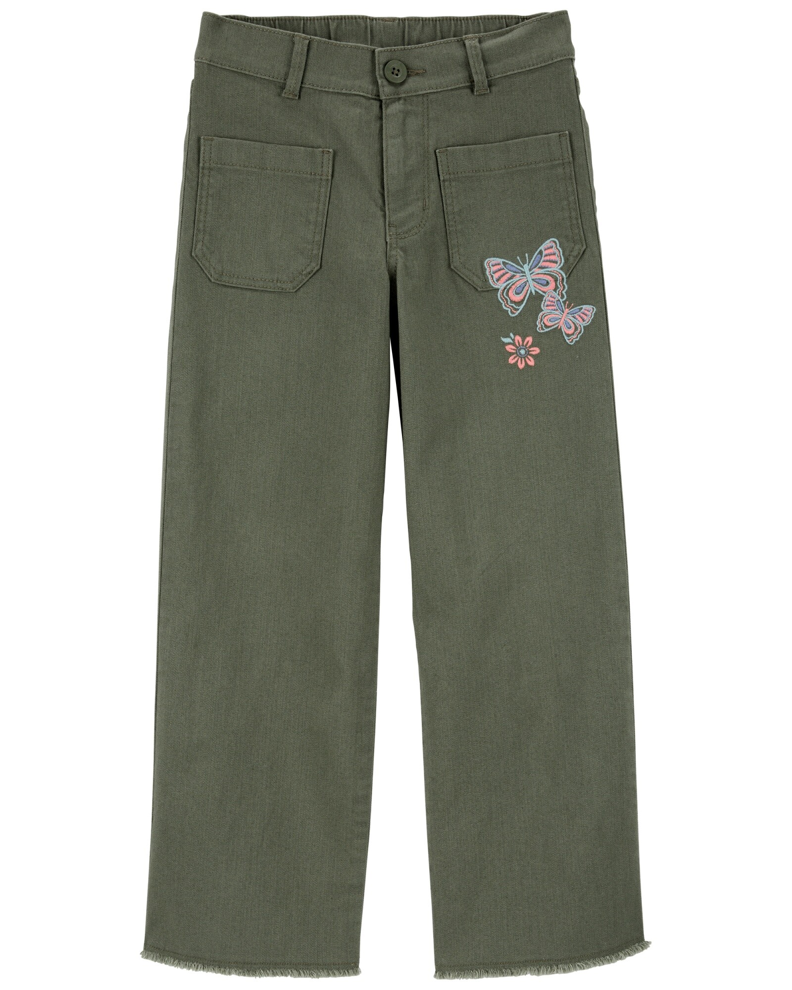 Pantalón de sarga, con bordado de mariposas Sin color