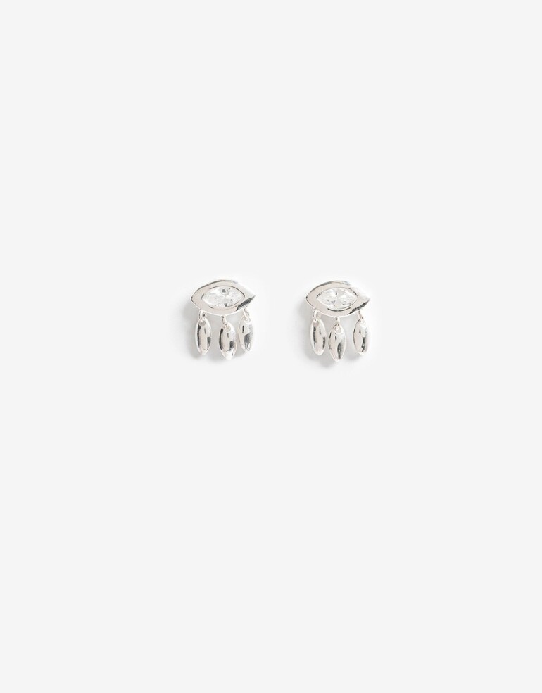 Aros Colgantes Cortos Strass Aros Cortos Plata 925 Y Cubic - Plateado