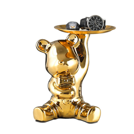 Adorno Oso Metalizado Plato Arriba Dorado