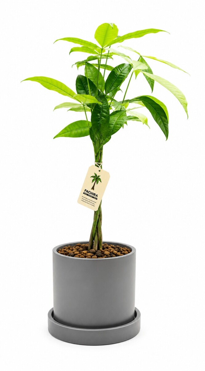 MONEY TREE (PACHIRA AQUATICA)EN MACETA CERAMICA - GRIS 