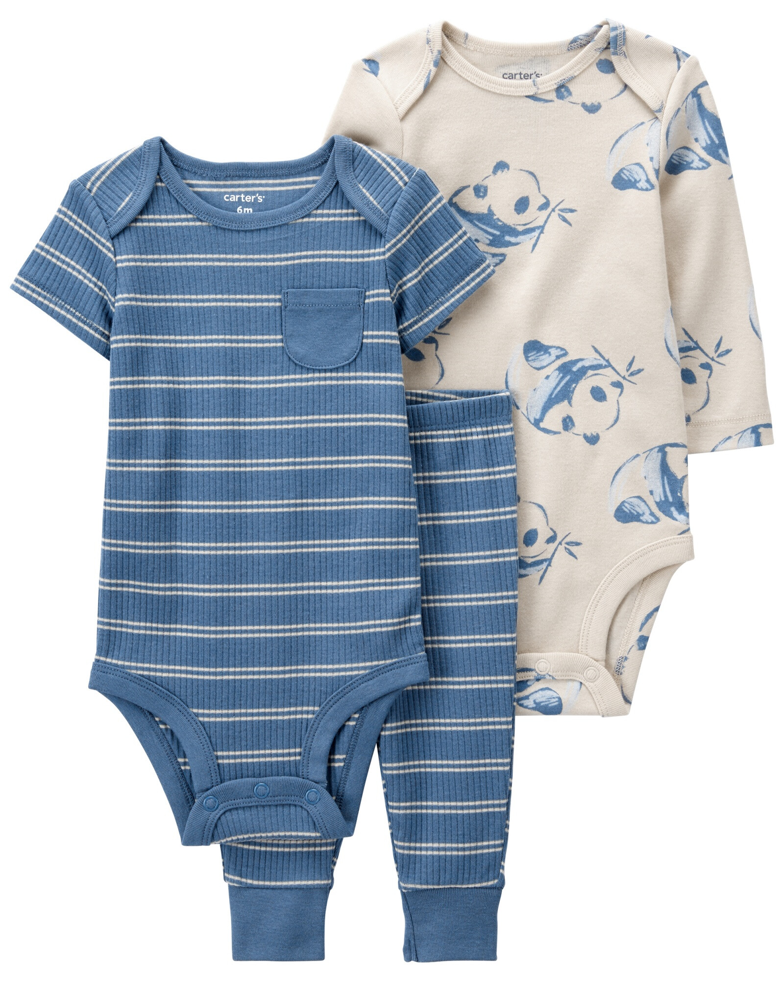 Set tres piezas pantalón y bodies de algodón diseño panda Set tres piezas pantalón y bodies de algodón diseño panda