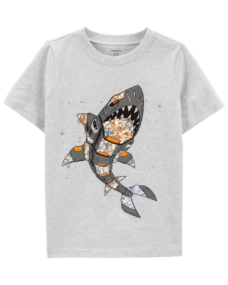 Remera de algodón manga corta con diseño tiburón 