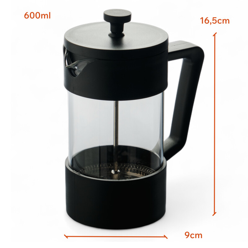Cafetera Prensa Francesa Borosilicato 600 Ml Filtro Acero Inox 304 Negro