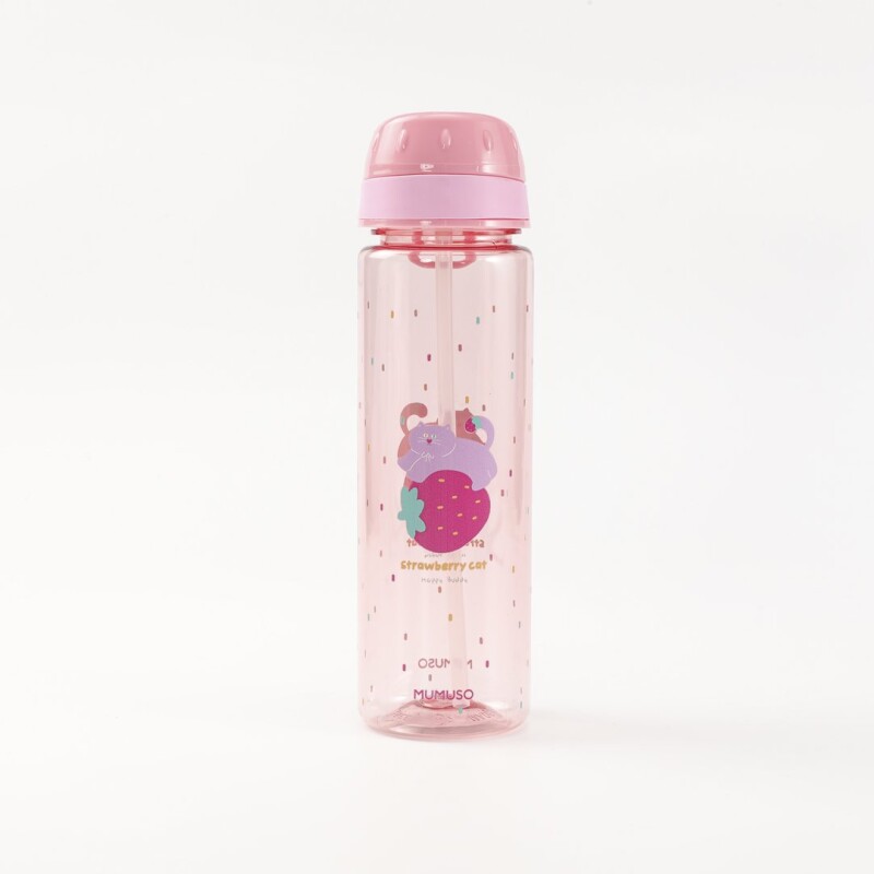 BOTELLA PLÁSTICA PORTÁTIL GATO MIMI CON SORBETE (600 ML / ROSA) BOTELLA PLÁSTICA PORTÁTIL GATO MIMI CON SORBETE (600 ML / ROSA)