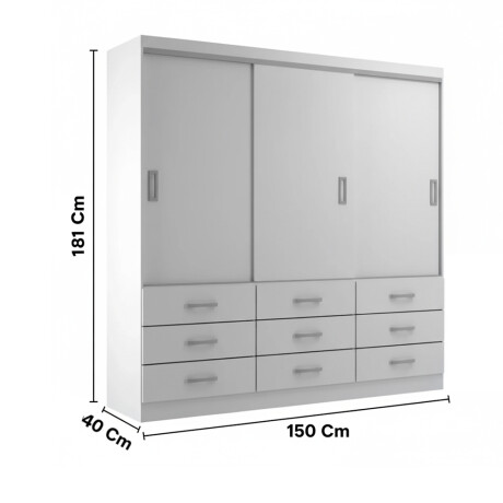 ROPERO 3 PUERTAS CORREDIZAS 9 CAJONES GUARDARROPA ARMARIO PLACARD CLOSET BLANCO