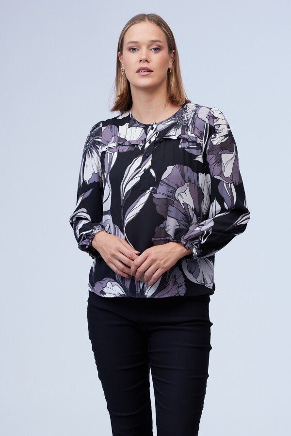 Blusa Gasa Frunces NEGRO/MULTI