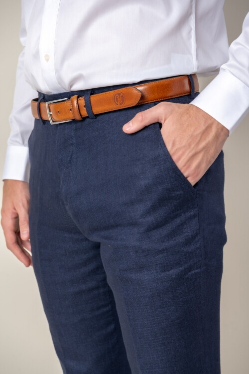 Pantalon de lino Classic Fit Azul