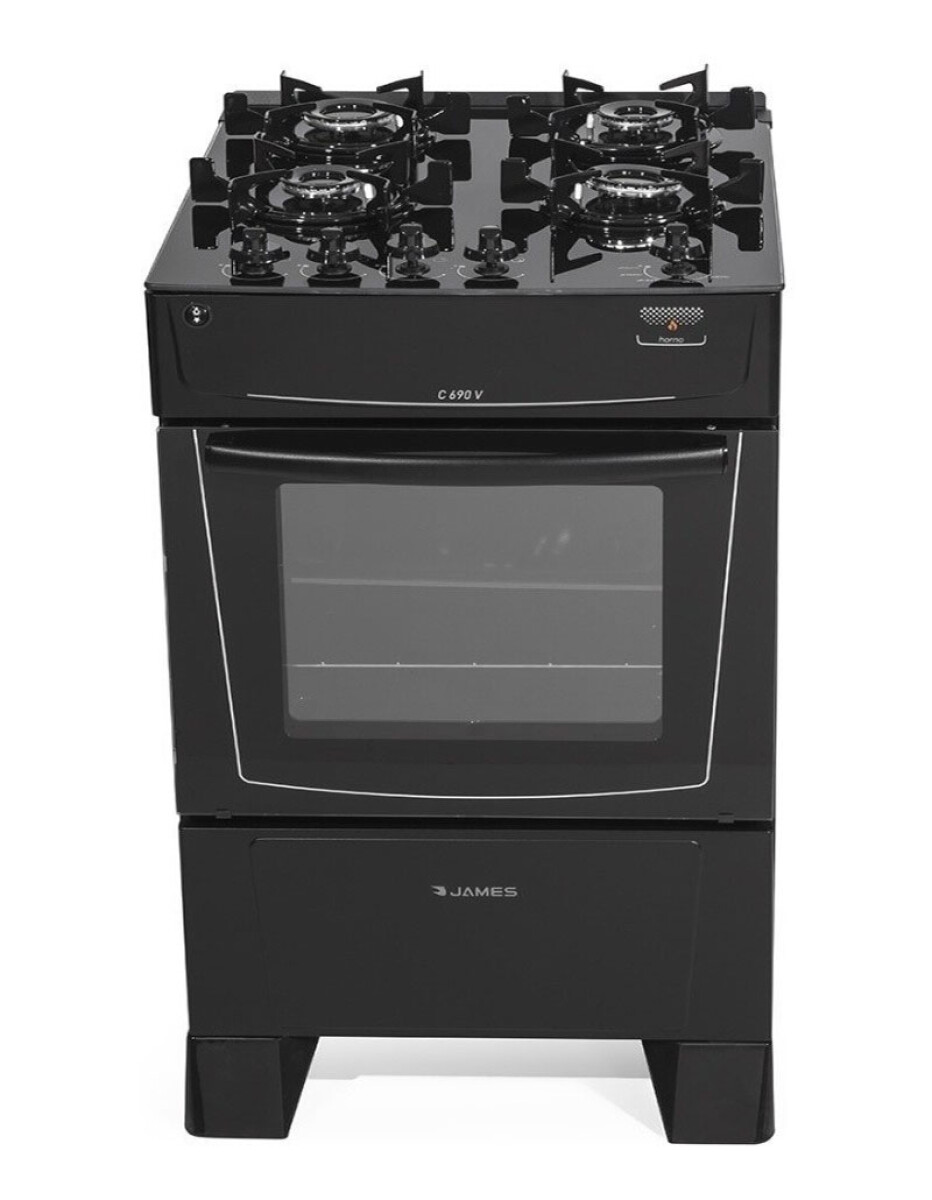 COCINA JAMES A GAS NEGRA CON MESADA DE VIDRIO NEGRO C 690 V 