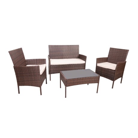 SET LIVING EXTERIOR RATTAN-SINTETICO-Y-ACERO MARRON APOLO