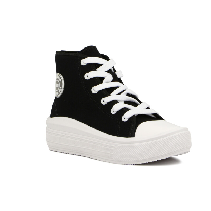 Moleca Bota Casual Lona Acordonado Negro-blanco