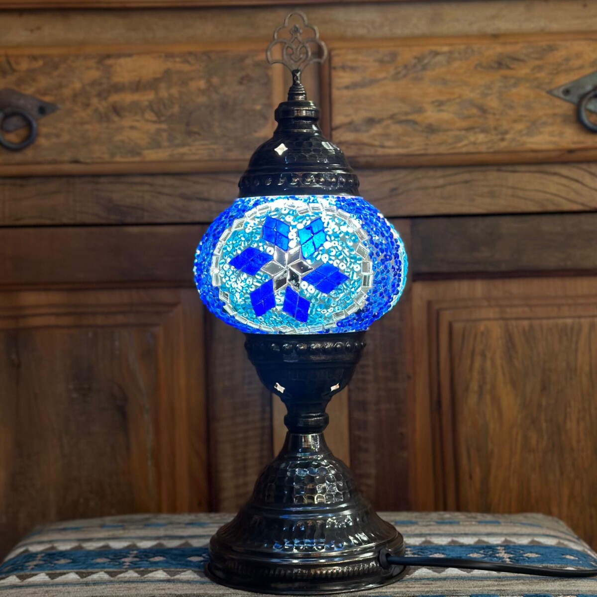 Lámpara vitraux de mesa TM12 - Azul y celeste 