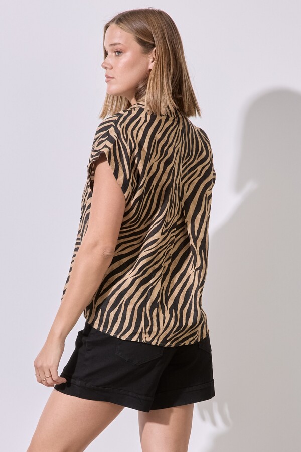 Camisa Lino Animal Print TOSTADO/MULTI