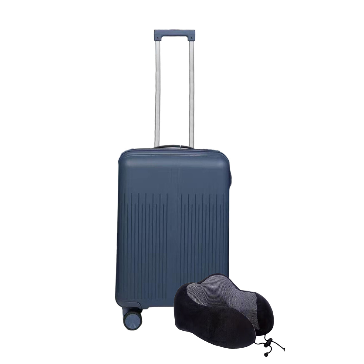 Set Valija CarryOn Rigida + Almohadón Cervical Memoria Negro - Azul 