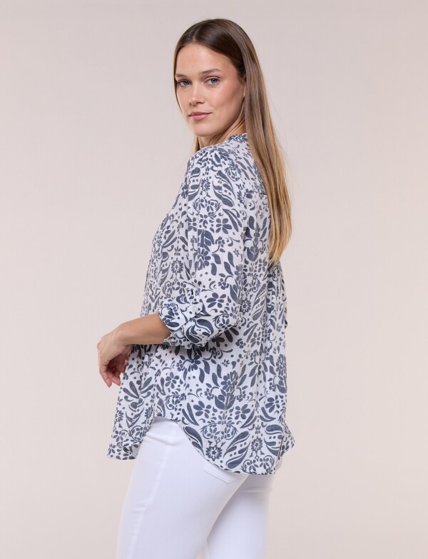 Blusa Plisada BLANCO/AZUL