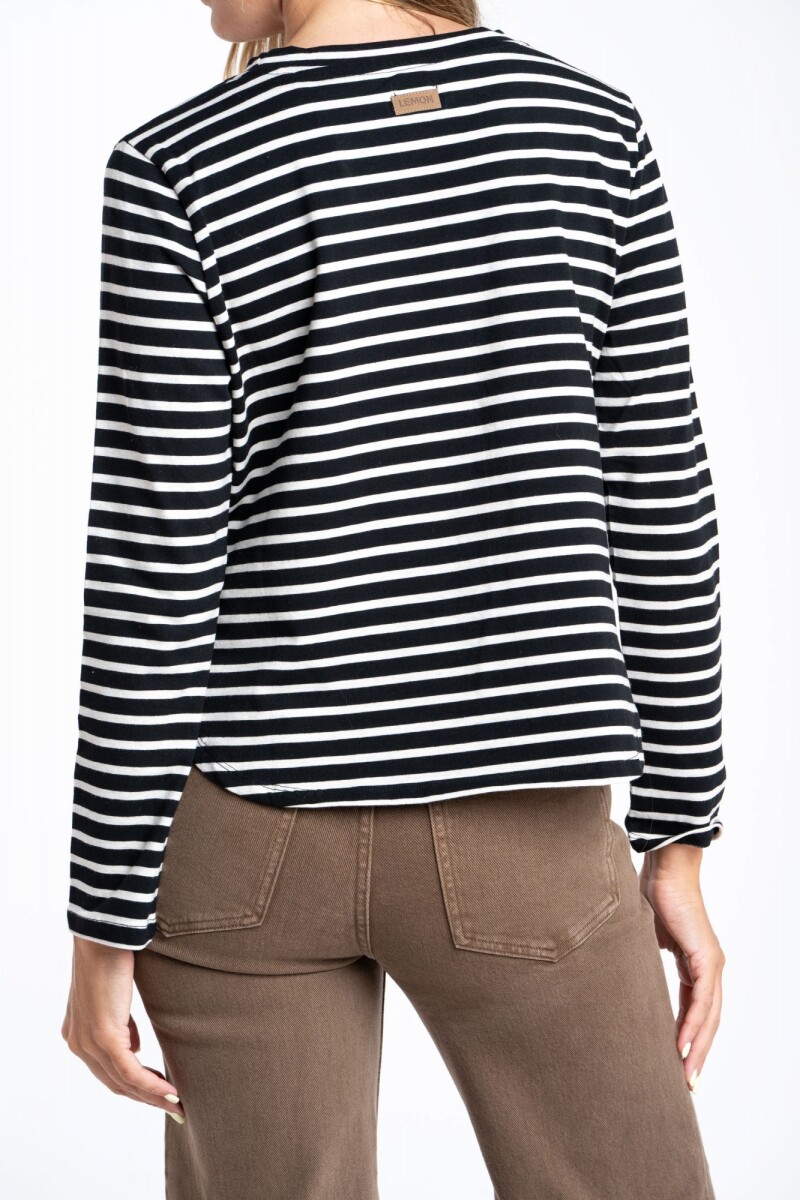 Remera Rayada Algodón Elastano Negro