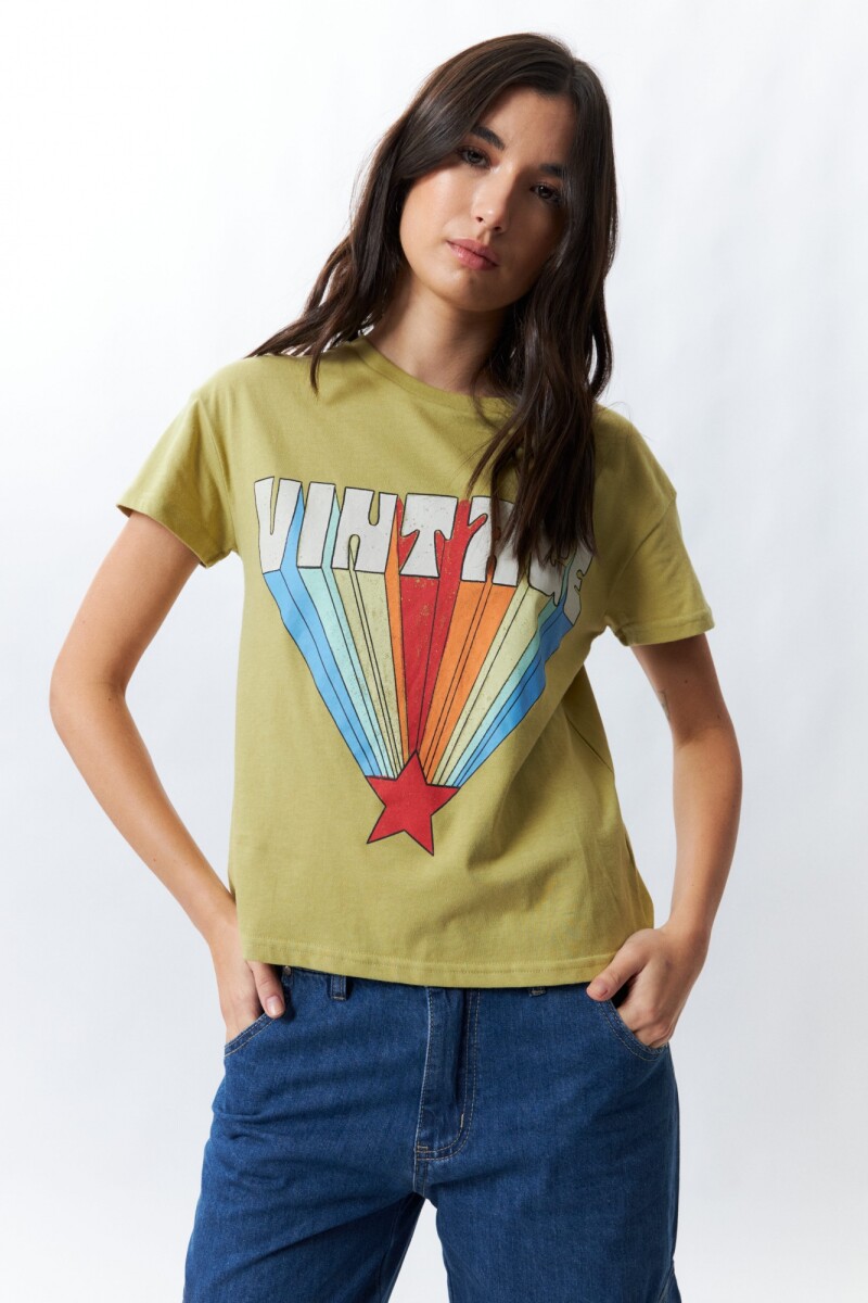 REMERA VINTAGE RAINBOW Verde Musgo