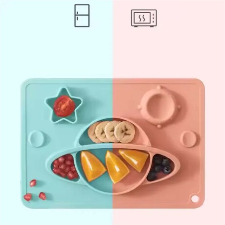 Platos c/Formas en Tapete Individual Comida Bebé en Silicona Celeste