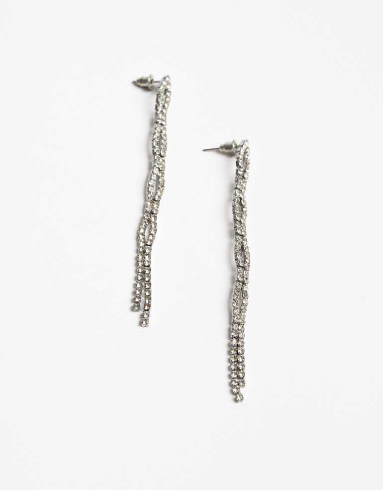 Aros Colgantes Largos Strass Aros Largos Strass - Cristal