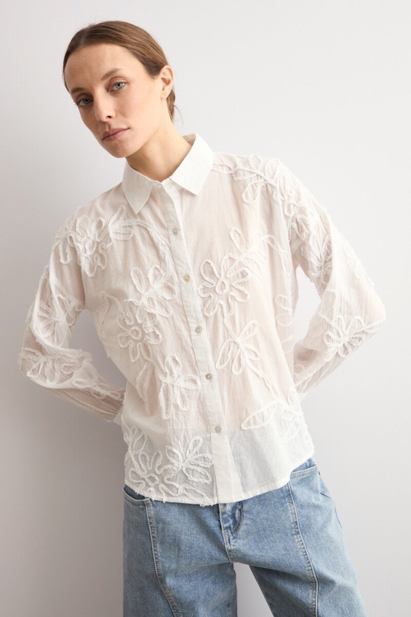 Camisa apliques florales blanco
