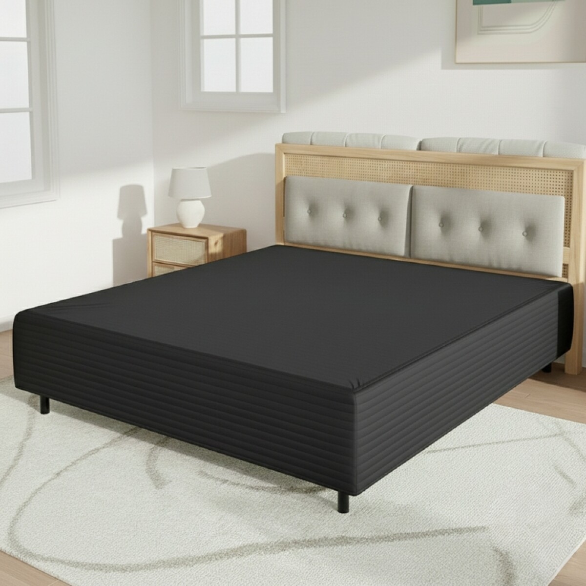 [OUTLET] Base Box para Colchón de 2 Plazas Matrimonial - Madera Revestida en Poliéster Negro [NO TIENE PATAS] 