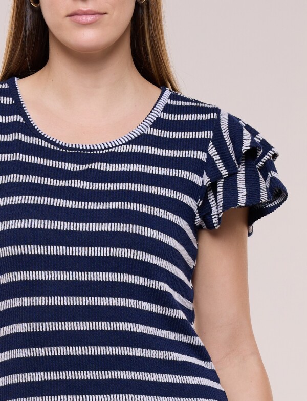 Remera Lineas Con Volantes En Mangas AZUL/BLANCO